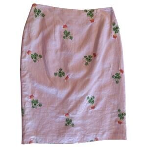 Silk Club 100% Linen Embroidered & Beaded Pencil Skirt w/ Back Slit Womens 6